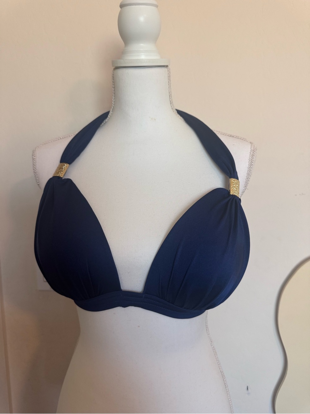 VENUS Navy Halter Bikini Top with Gold Accents - Women Swim